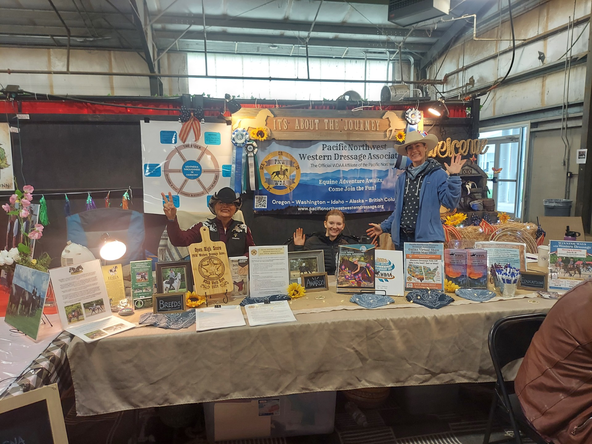The PNWWDA booth had lots of enthusiastic visitors at the NW Horse Expo in Albany, Oregon, in March — their debut appearance!