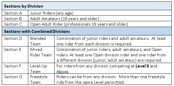 WDAA Team Competition Sections WDAA Team Competition Sections